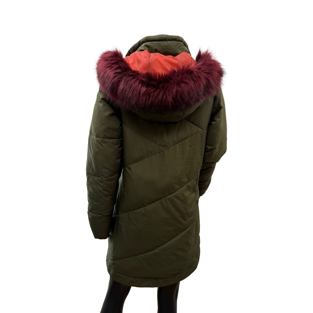 Columbia Women's Medium Green Long Puffer Coat Faux Fur Hood Omni-Shield Winter - Picture 5 of 13